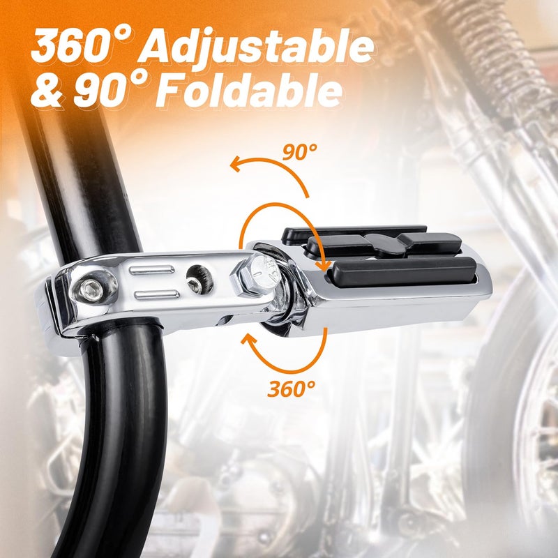 OUMURS 1-1/4"" Motorcycle Foot Pegs For 1.25"" Engine Guard Highway Pegs For Crash Bars Foot Pedal Bracket Clamp Compatible With Harley Touring Electra Road Glide Road King Street Glide Sportster 883 - Image 2